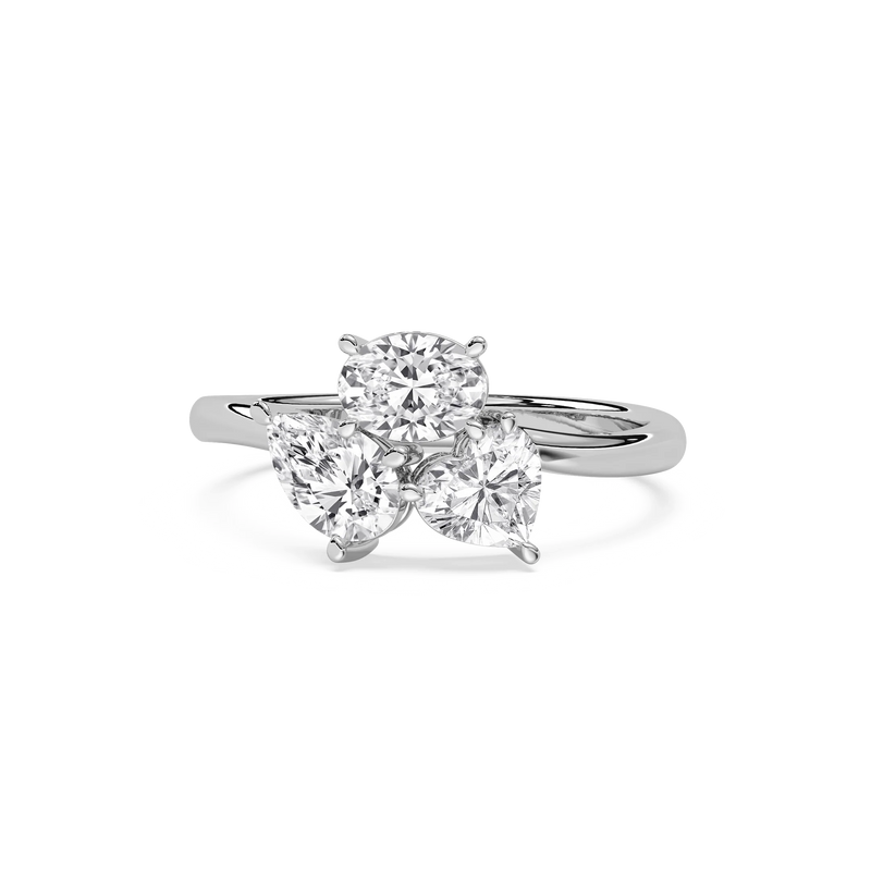 1 ½ ctw Pear, Oval and Heart LGD Promise Ring - 14K White Gold