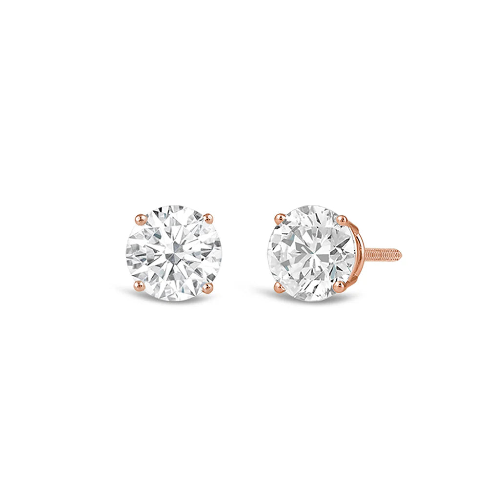 Classic Round Diamond Four Prong Stud Earrings - 14K Rose Gold image