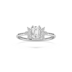 Fia 7/8 ctw Emerald LGD Petite Flower Side Stone Promise Ring - 14K White Gold