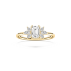 Fia 7/8 ctw Emerald LGD Petite Flower Side Stone Promise Ring - 14K Yellow Gold