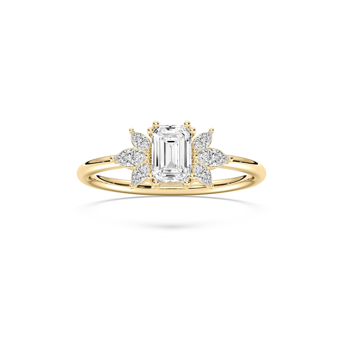 Fia 7/8 ctw Emerald LGD Petite Flower Side Stone Promise Ring - 14K Yellow Gold