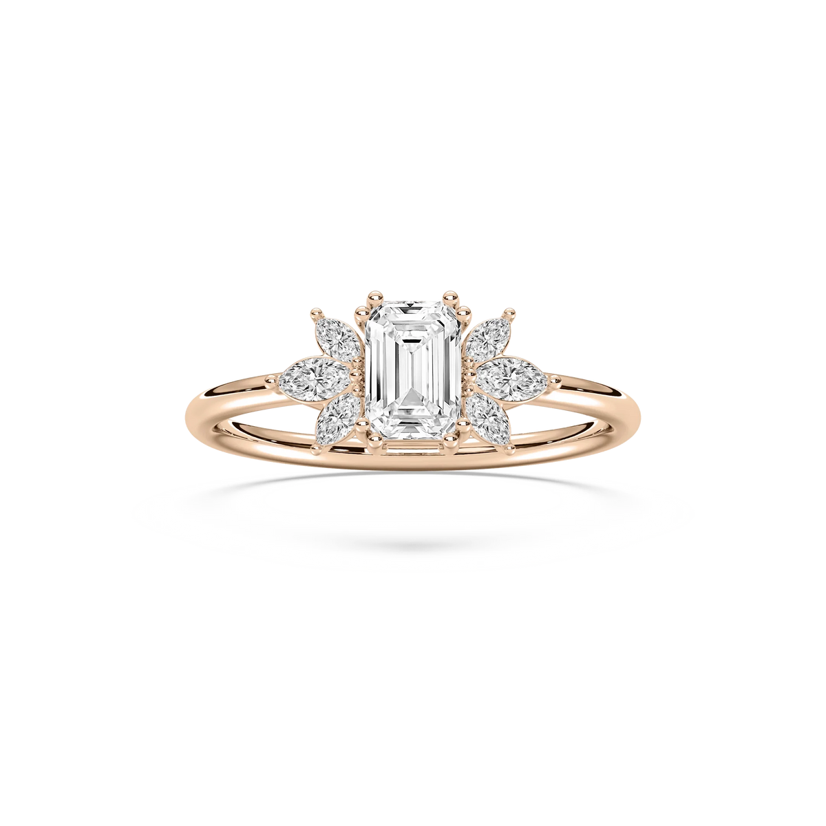Fia 7/8 ctw Emerald LGD Petite Flower Side Stone Promise Ring - 14K Rose Gold