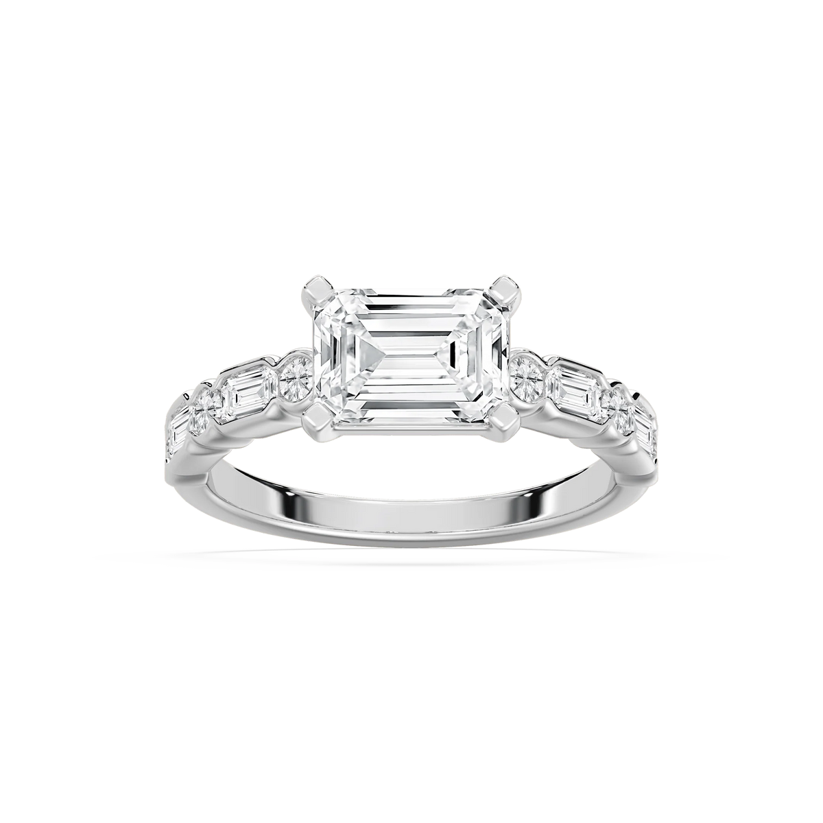 Finley 2 ³⁄₄ ctw Emerald LGD East West Side Stone Engagement Ring - 14K White Gold / F-VS2