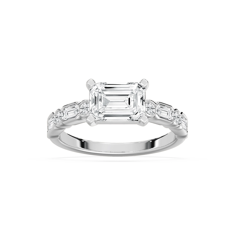 Finley 2 ³⁄₄ ctw Emerald LGD East West Side Stone Engagement Ring - 14K White Gold / F-VS2