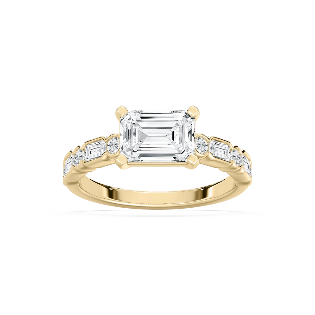 Finley 2 ³⁄₄ ctw Emerald LGD East West Side Stone Engagement Ring - 14K Yellow Gold / F-VS2