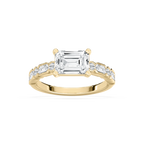 Finley 2 ³⁄₄ ctw Emerald LGD East West Side Stone Engagement Ring - 14K Yellow Gold / F-VS2