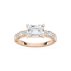 Finley 2 ³⁄₄ ctw Emerald LGD East West Side Stone Engagement Ring - 14K Rose Gold / F-VS2