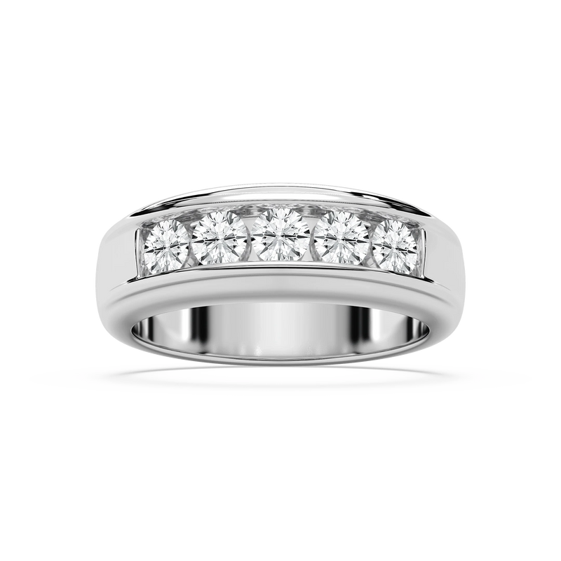 Andrew 1 ⅕ ctw Round LGD 5.20mm Channel Mens Wedding Band - 14K White Gold