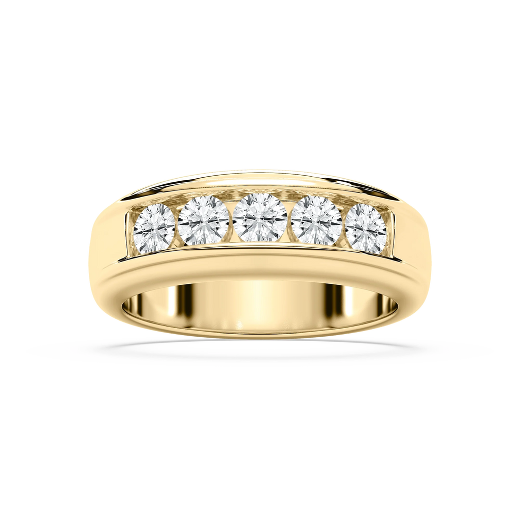 Andrew 1 ⅕ ctw Round LGD 5.20mm Channel Mens Wedding Band - 14K Yellow Gold