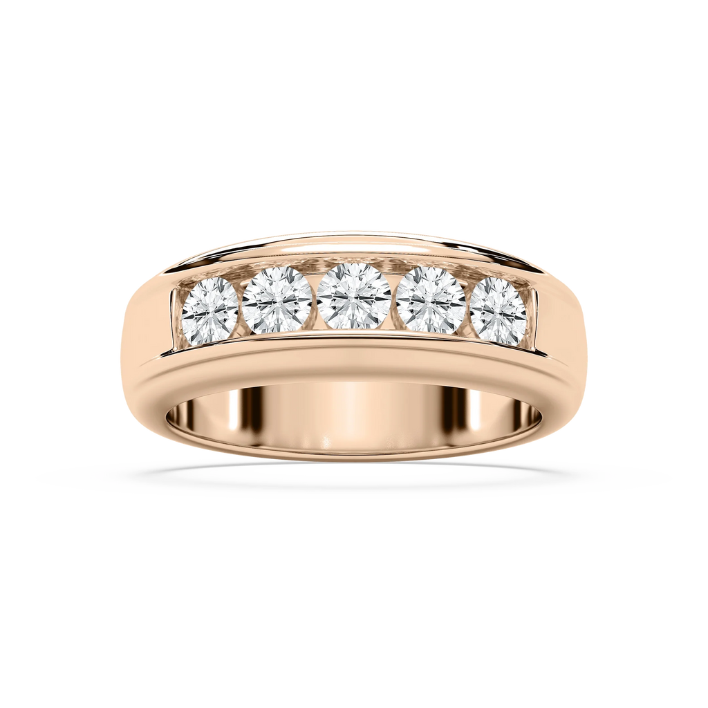Andrew 1 ⅕ ctw Round LGD 5.20mm Channel Mens Wedding Band - 14K Rose Gold