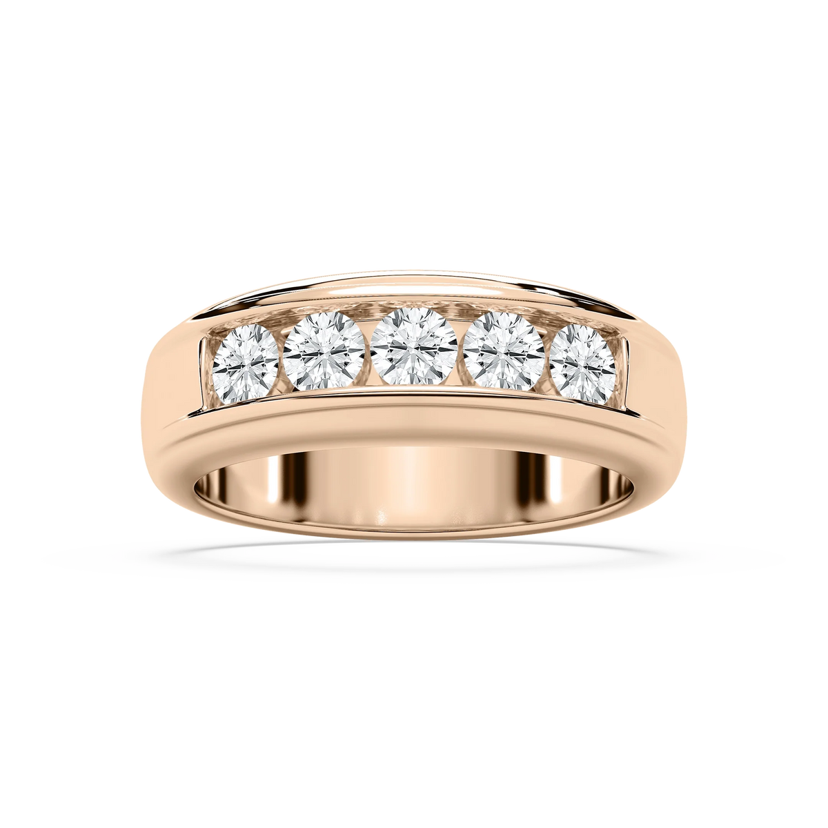 Andrew 1 ⅕ ctw Round LGD 5.20mm Channel Mens Wedding Band - 14K Rose Gold