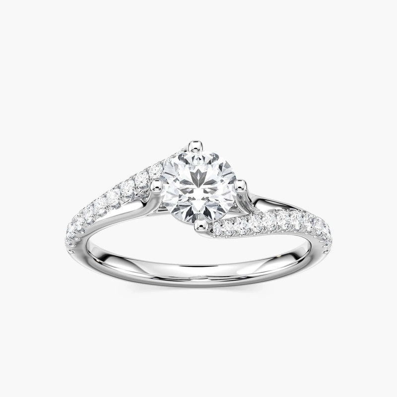 Gianna Round LGD Split Shank Flame Side Stone Engagement Ring - 14K White Gold