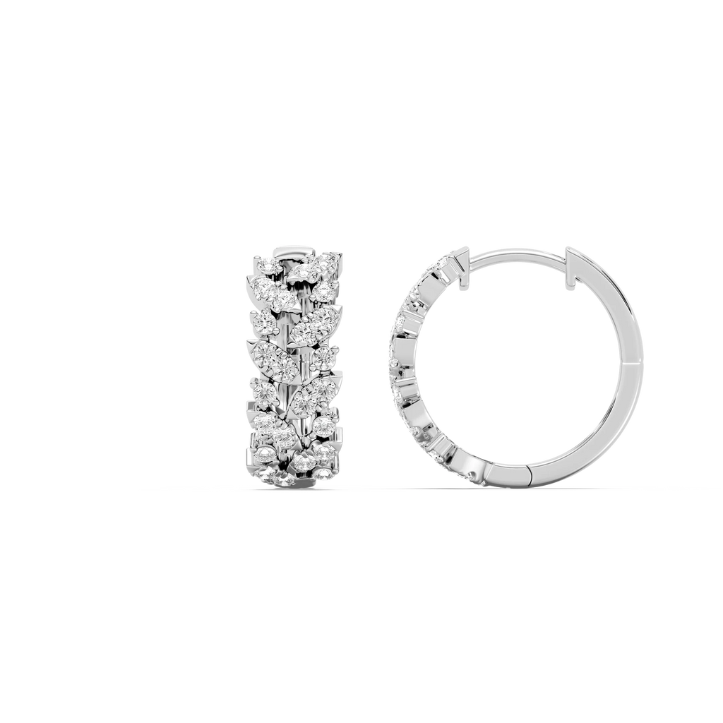 5/8 ctw Round LGD Floral Vine Hoop Earrings - 14K White Gold / F-VS2