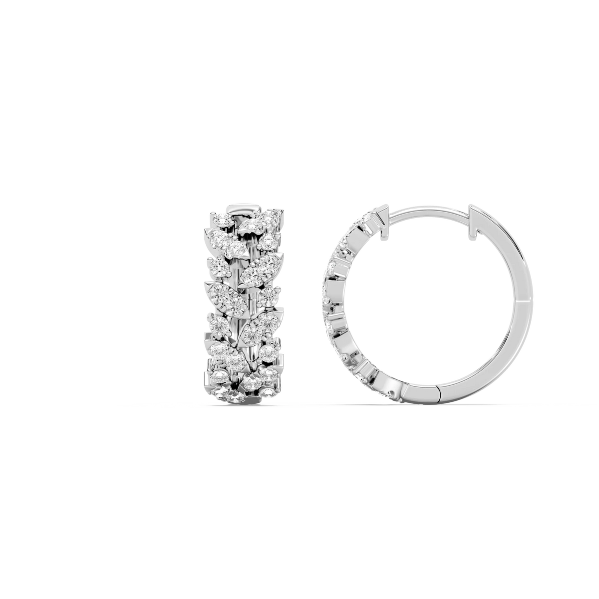 5/8 ctw Round LGD Floral Vine Hoop Earrings - 14K White Gold / F-VS2
