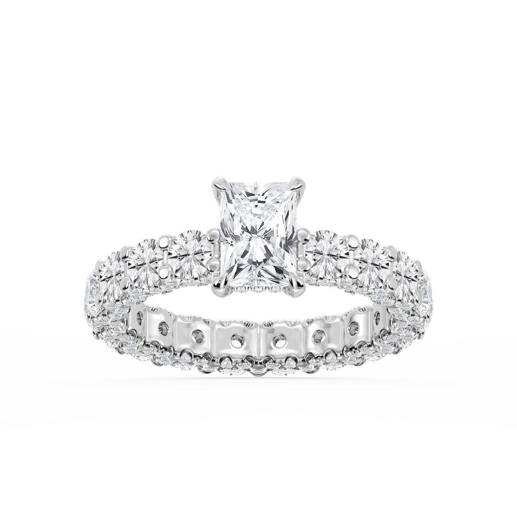 Giselle Radiant LGD Pave Eternity Hidden Halo Engagement Ring - 14K White Gold / 3 ⅞ ctw / F-VS2
