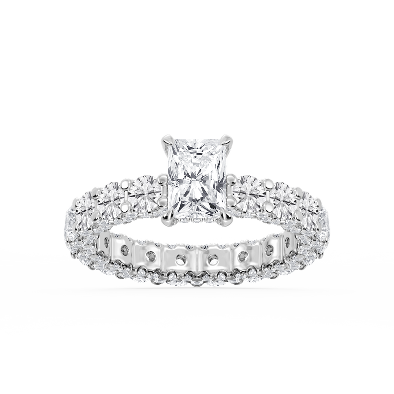 Giselle Radiant LGD Pave Eternity Hidden Halo Engagement Ring - 14K White Gold / 3 ⅞ ctw / F-VS2