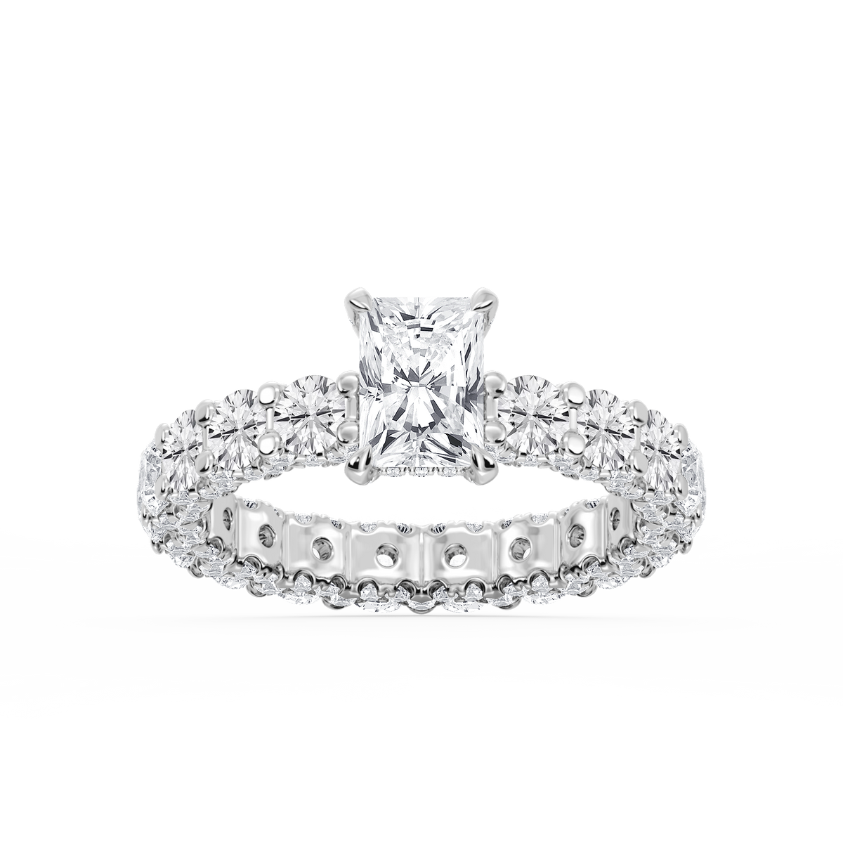 Giselle Radiant LGD Pave Eternity Hidden Halo Engagement Ring - 14K White Gold / 4 ⅞ ctw / F-VS2