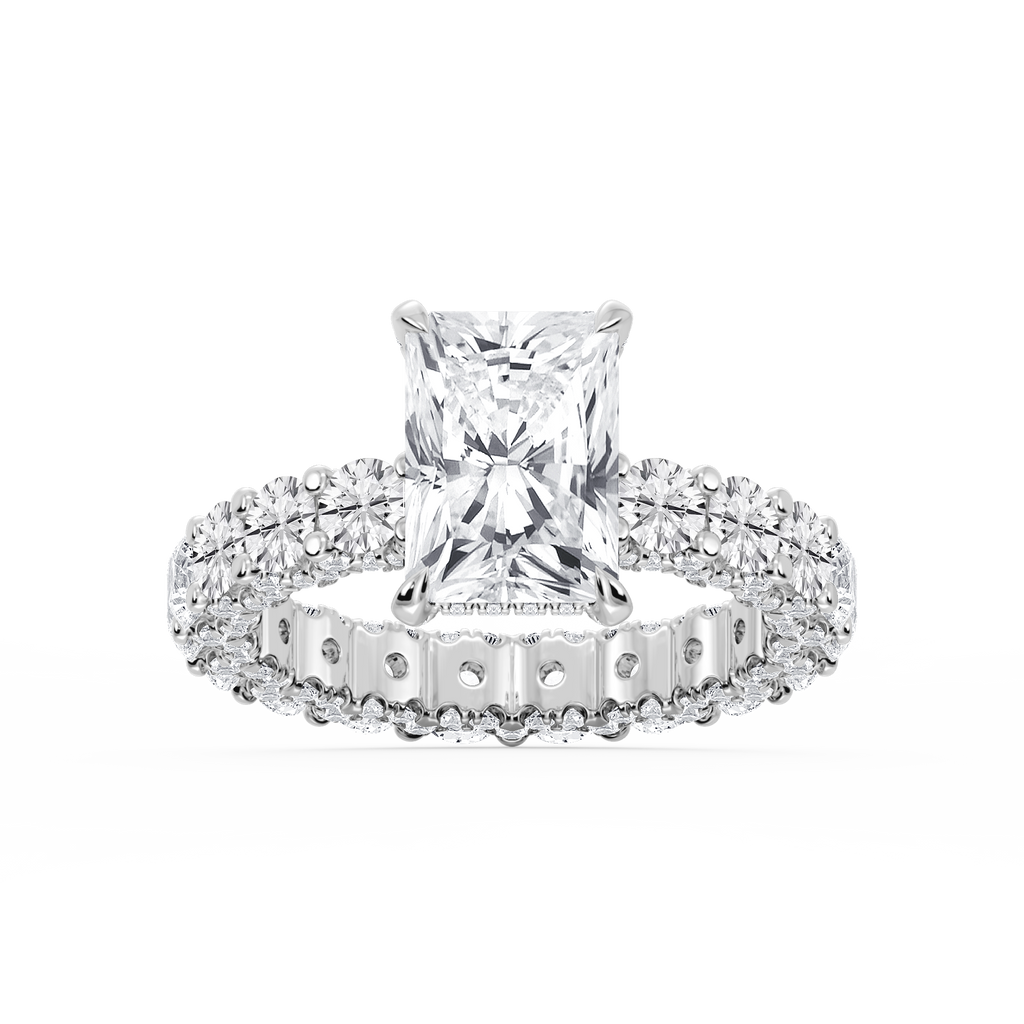 Giselle Radiant LGD Pave Eternity Hidden Halo Engagement Ring - 14K White Gold / 8 ⅖ ctw / F-VS2