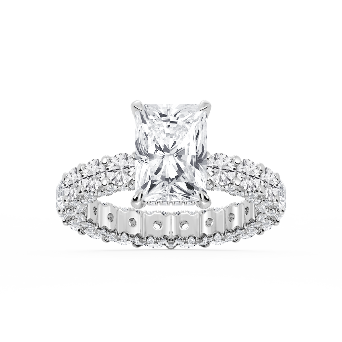 Giselle Radiant LGD Pave Eternity Hidden Halo Engagement Ring - 14K White Gold / 8 ⅖ ctw / F-VS2