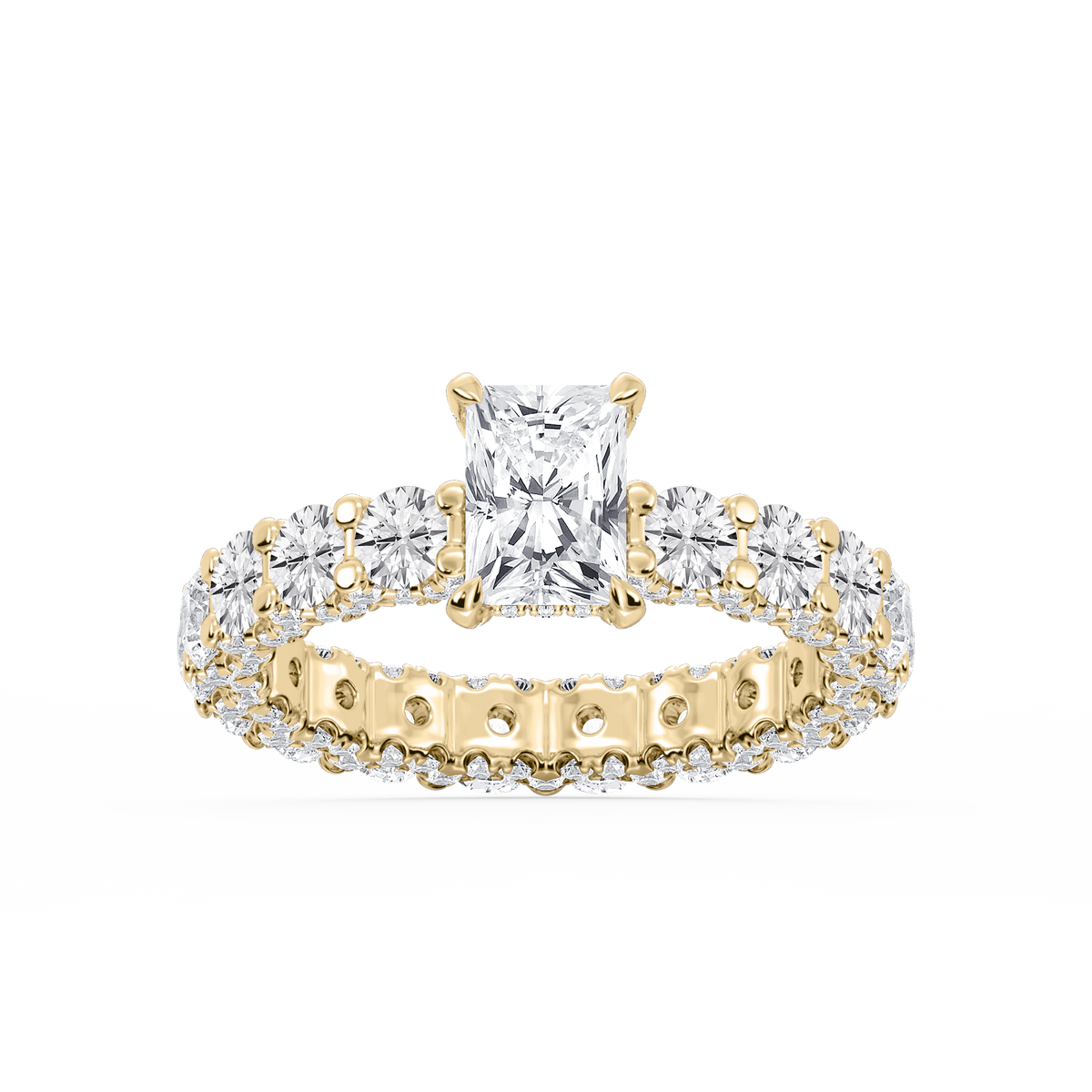 Giselle Radiant LGD Pave Eternity Hidden Halo Engagement Ring - 14K Yellow Gold / 3 ⅞ ctw / F-VS2