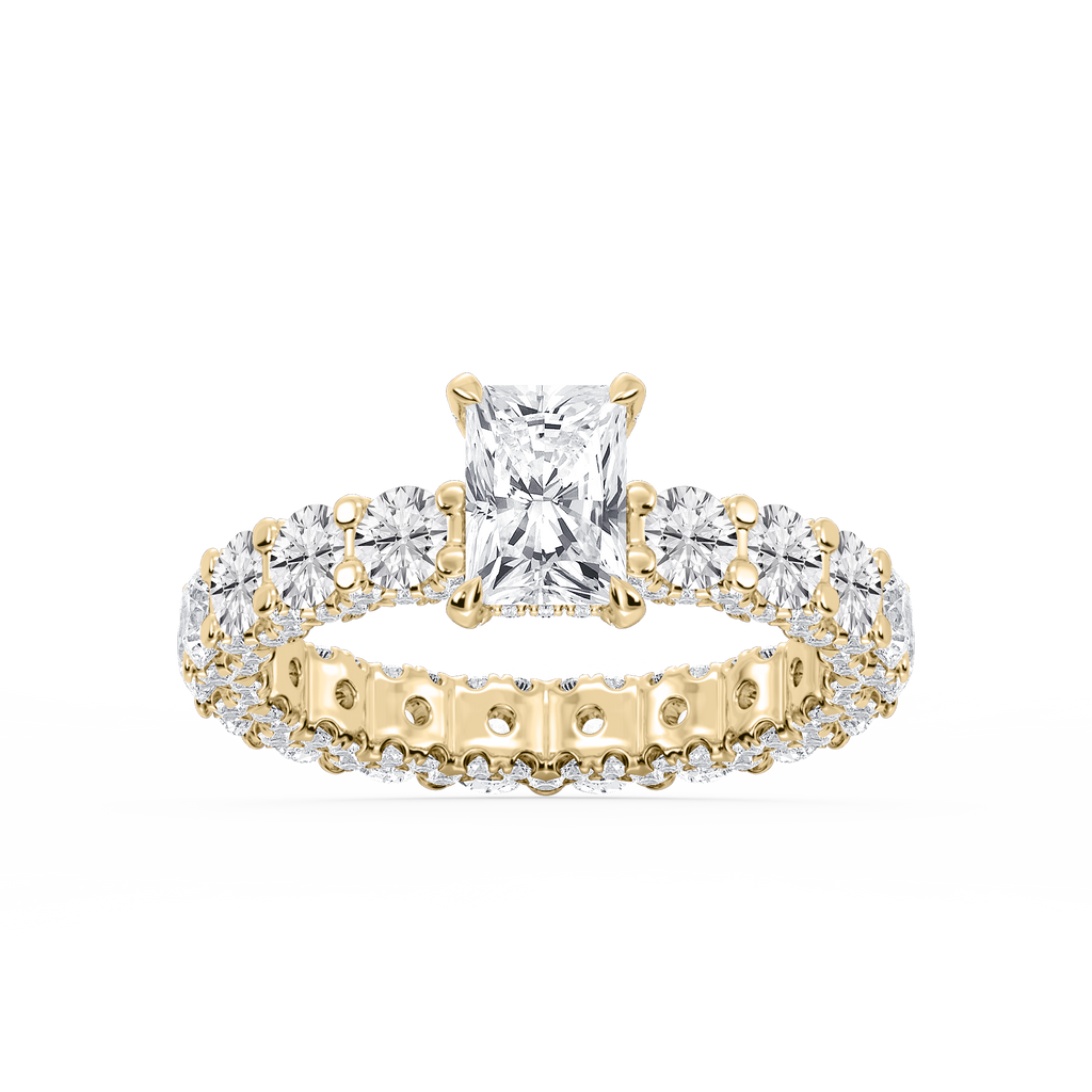 Giselle Radiant LGD Pave Eternity Hidden Halo Engagement Ring - 14K Yellow Gold / 4 ⅞ ctw / F-VS2