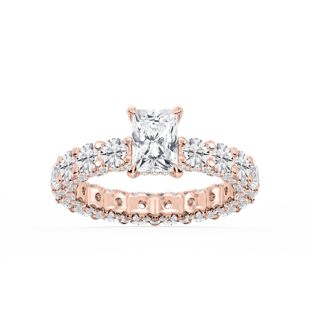 Giselle Radiant LGD Pave Eternity Hidden Halo Engagement Ring - 14K Rose Gold / 3 ⅞ ctw / F-VS2