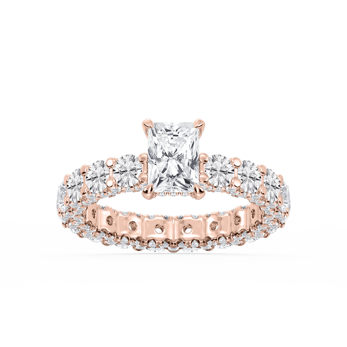 Giselle Radiant LGD Pave Eternity Hidden Halo Engagement Ring - 14K Rose Gold / 3 ⅞ ctw / F-VS2