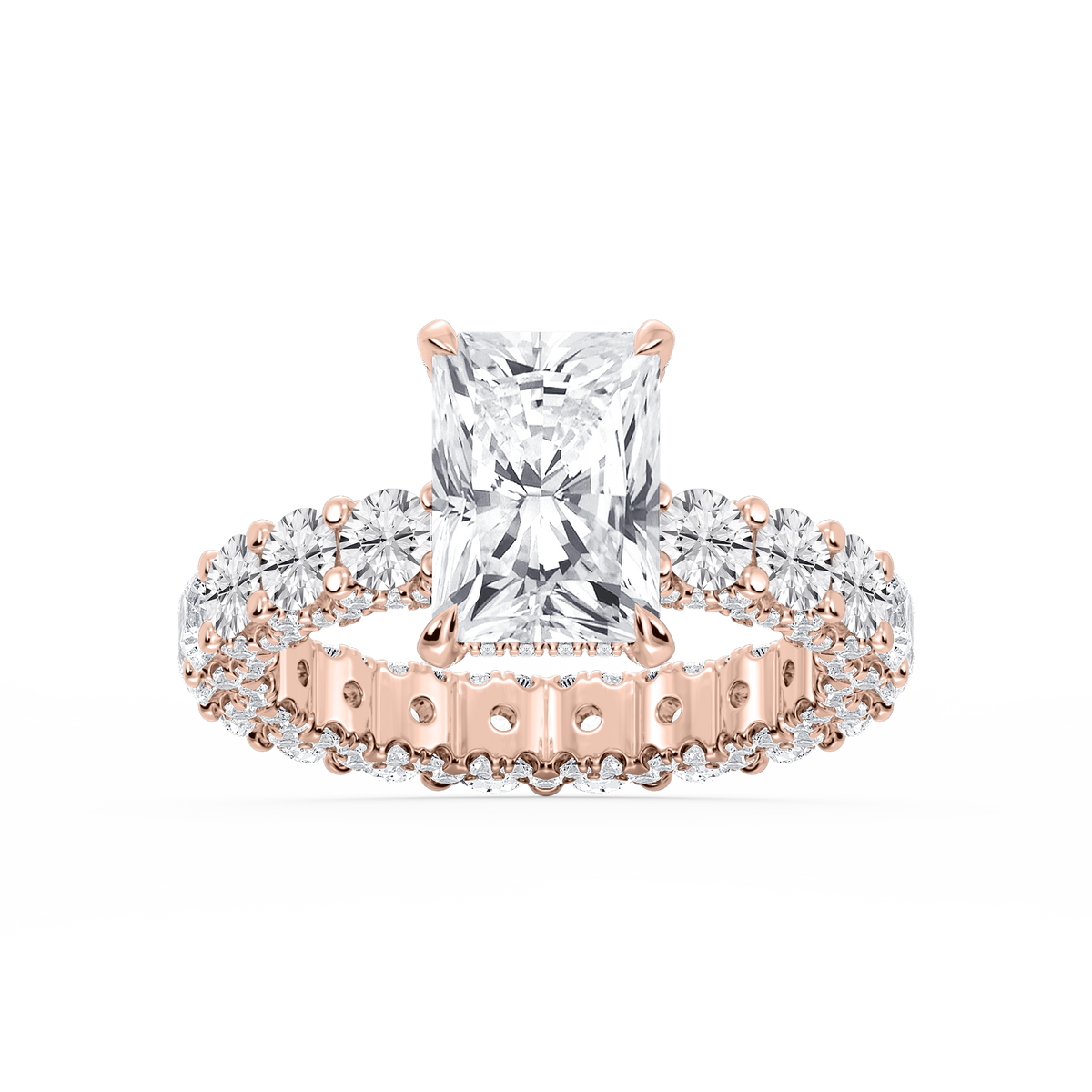 Giselle Radiant LGD Pave Eternity Hidden Halo Engagement Ring - 14K Rose Gold / 6 ⅙ ctw / F-VS2