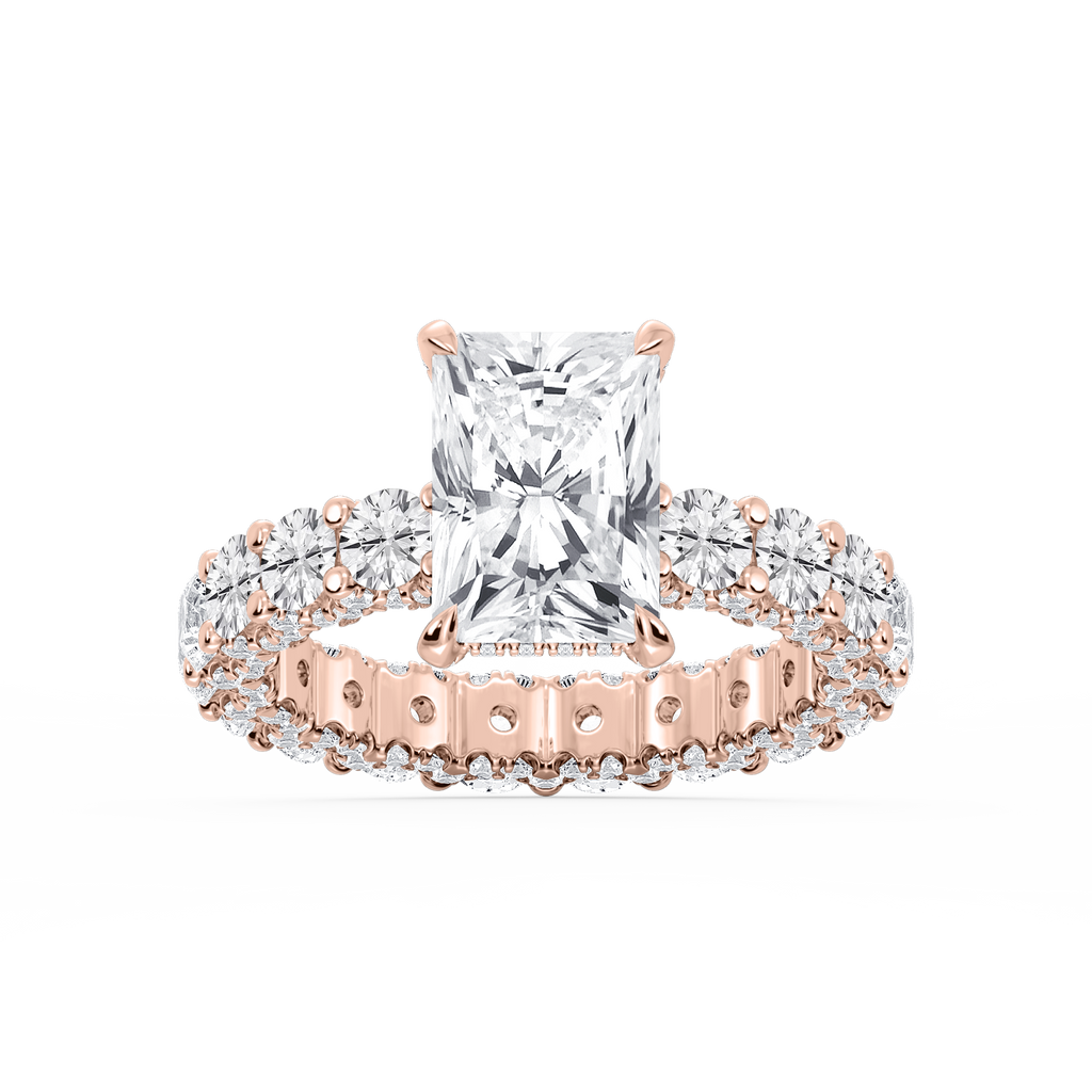 Giselle Radiant LGD Pave Eternity Hidden Halo Engagement Ring - 14K Rose Gold / 7 ⅙ ctw / F-VS2
