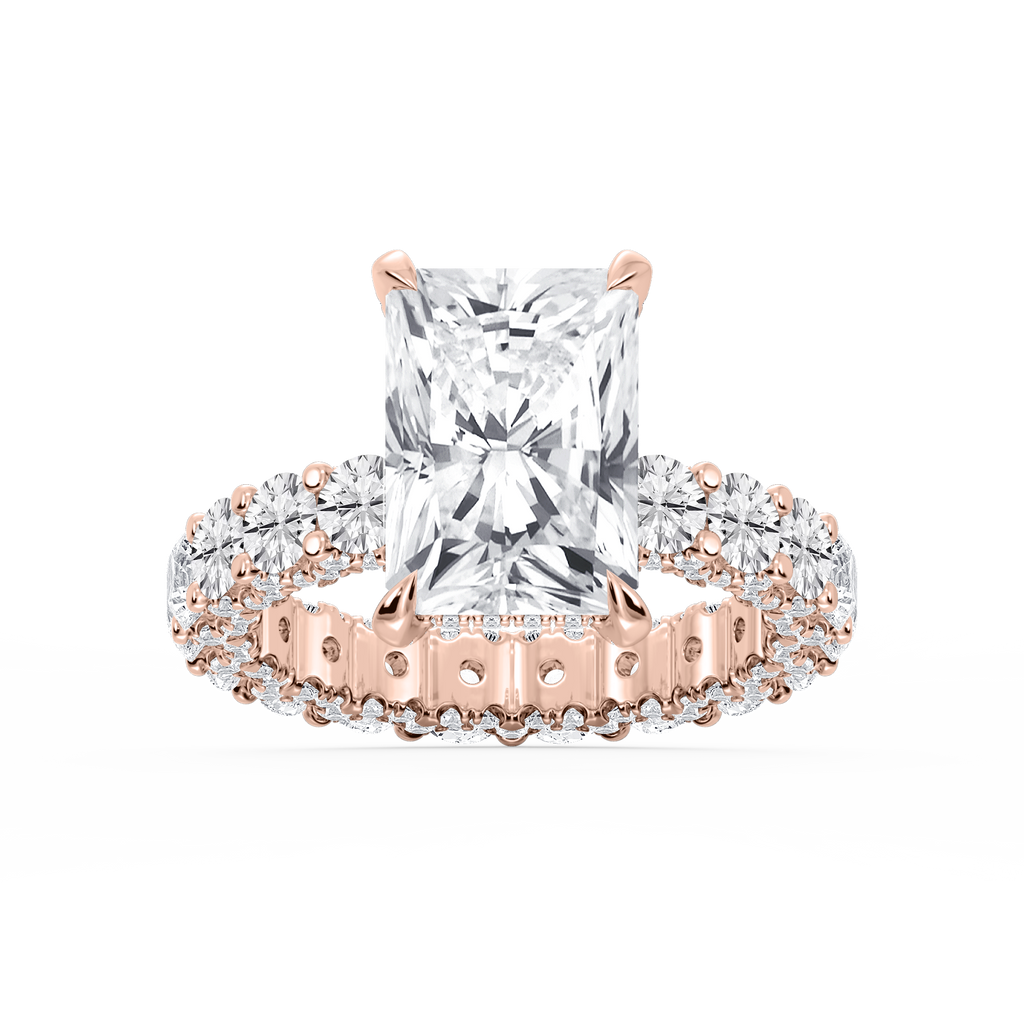 Giselle Radiant LGD Pave Eternity Hidden Halo Engagement Ring - 14K Rose Gold / 9 ⅖ ctw / F-VS2