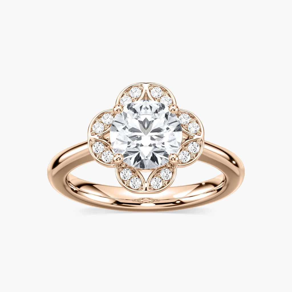 Grace Round LGD Vintage Floral Halo Engagement Ring - 14K Rose Gold