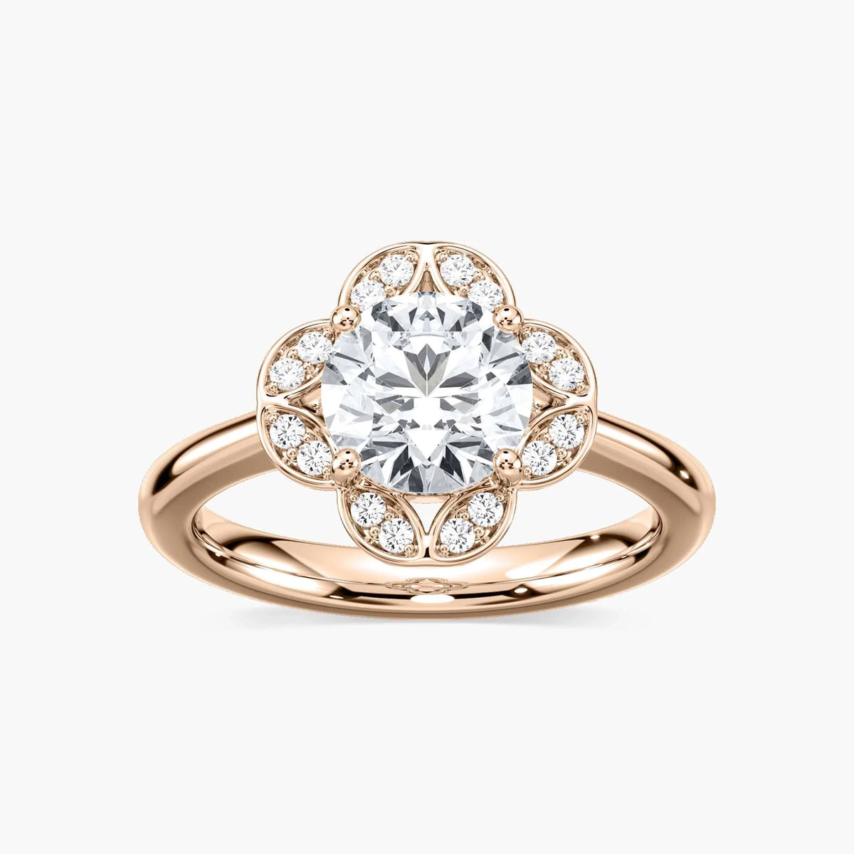 Grace Round LGD Vintage Floral Halo Engagement Ring - 14K Rose Gold