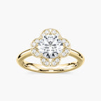 Grace Round LGD Vintage Floral Halo Engagement Ring - 18K Yellow Gold