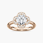 Grace Round LGD Vintage Floral Halo Engagement Ring - 18K Rose Gold