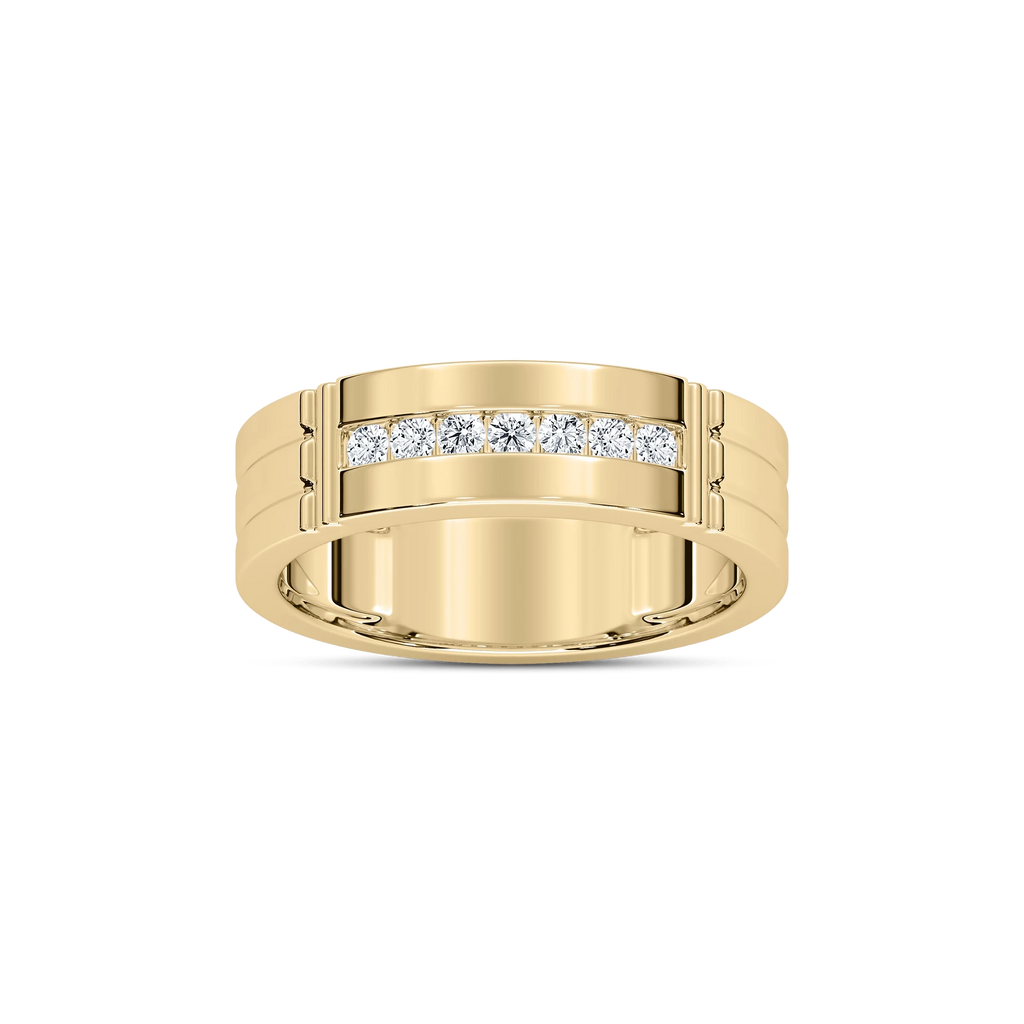 Robbie 1/5 ctw Round LGD 6.10mm Grooved Channel Mens Wedding Band - 14K Yellow Gold