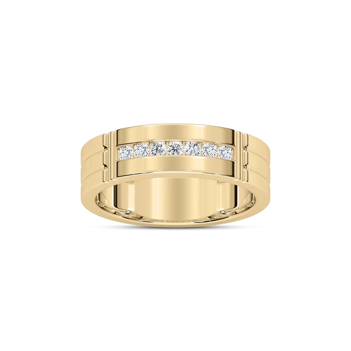 Robbie 1/5 ctw Round LGD 6.10mm Grooved Channel Mens Wedding Band - 14K Yellow Gold