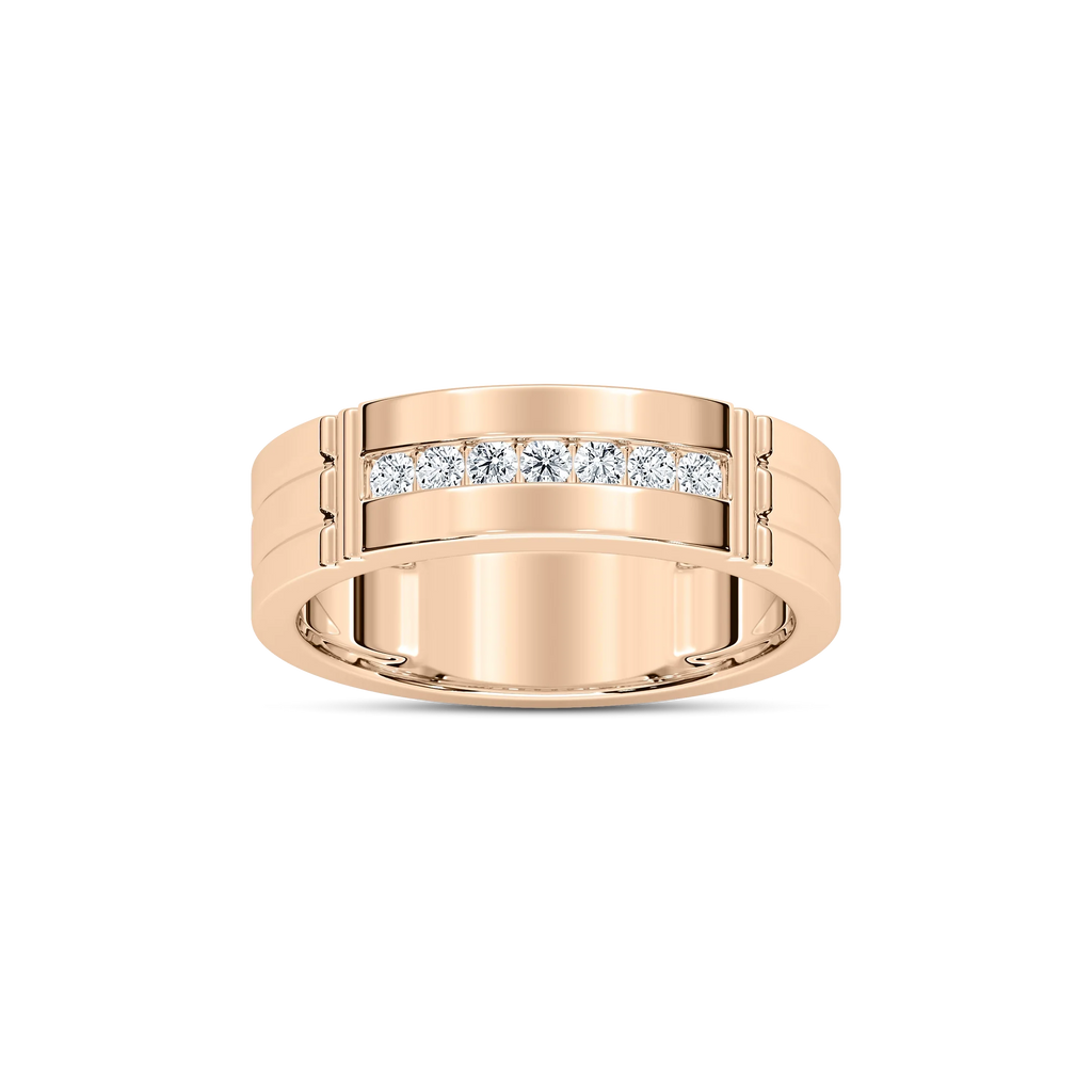 Robbie 1/5 ctw Round LGD 6.10mm Grooved Channel Mens Wedding Band - 14K Rose Gold