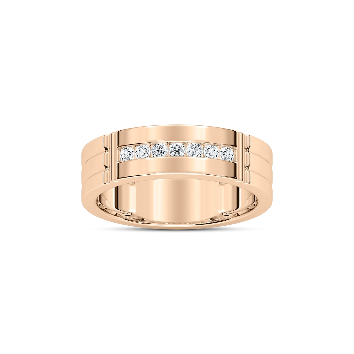 Robbie 1/5 ctw Round LGD 6.10mm Grooved Channel Mens Wedding Band - 14K Rose Gold