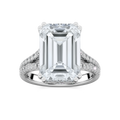 Hallie 10 ¾ ctw Emerald LGD Split Shank Side Stone Engagement Ring - Signature Collection - 14K White Gold