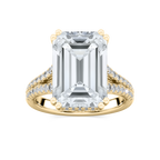 Hallie 10 ¾ ctw Emerald LGD Split Shank Side Stone Engagement Ring - Signature Collection - 14K Yellow Gold
