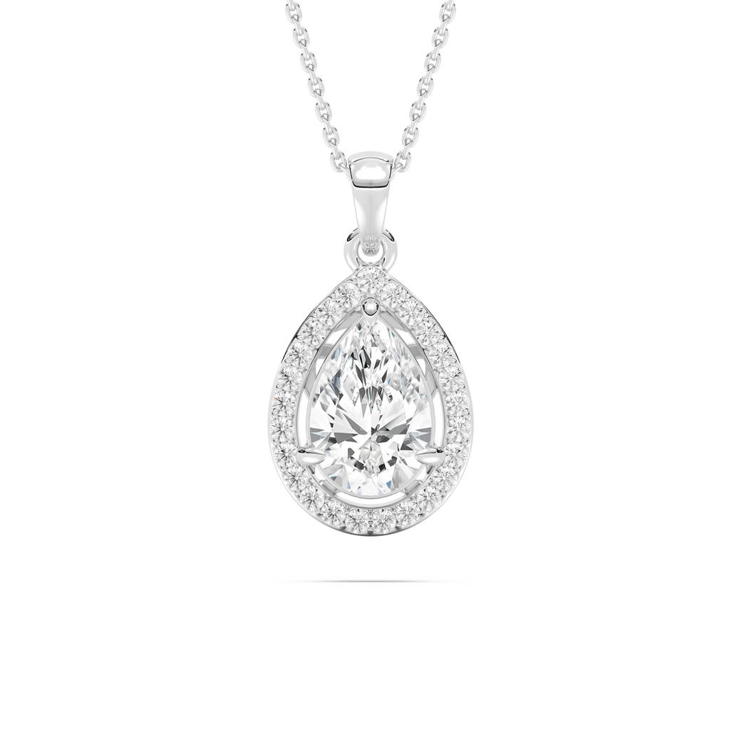 1 ¹⁄₁₅ ctw Pear LGD Single Bail Halo Pendant  - 18 Inches