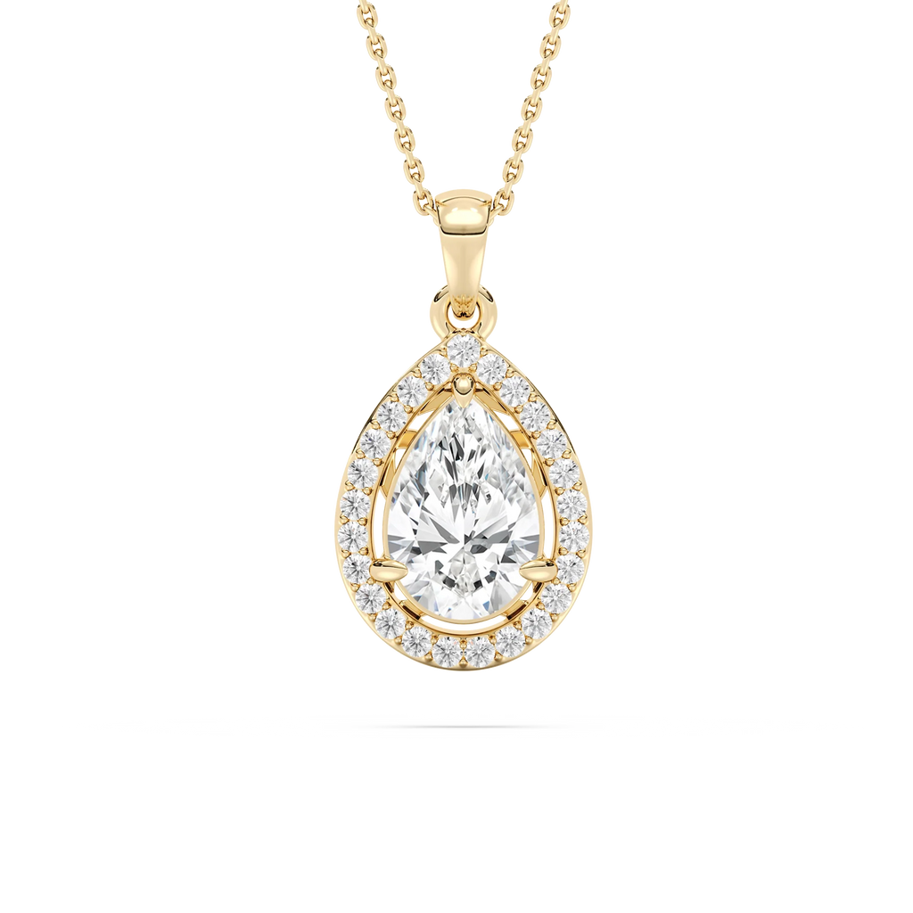 1 ¹⁄₁₅ ctw Pear LGD Single Bail Halo Pendant  - 18 Inches