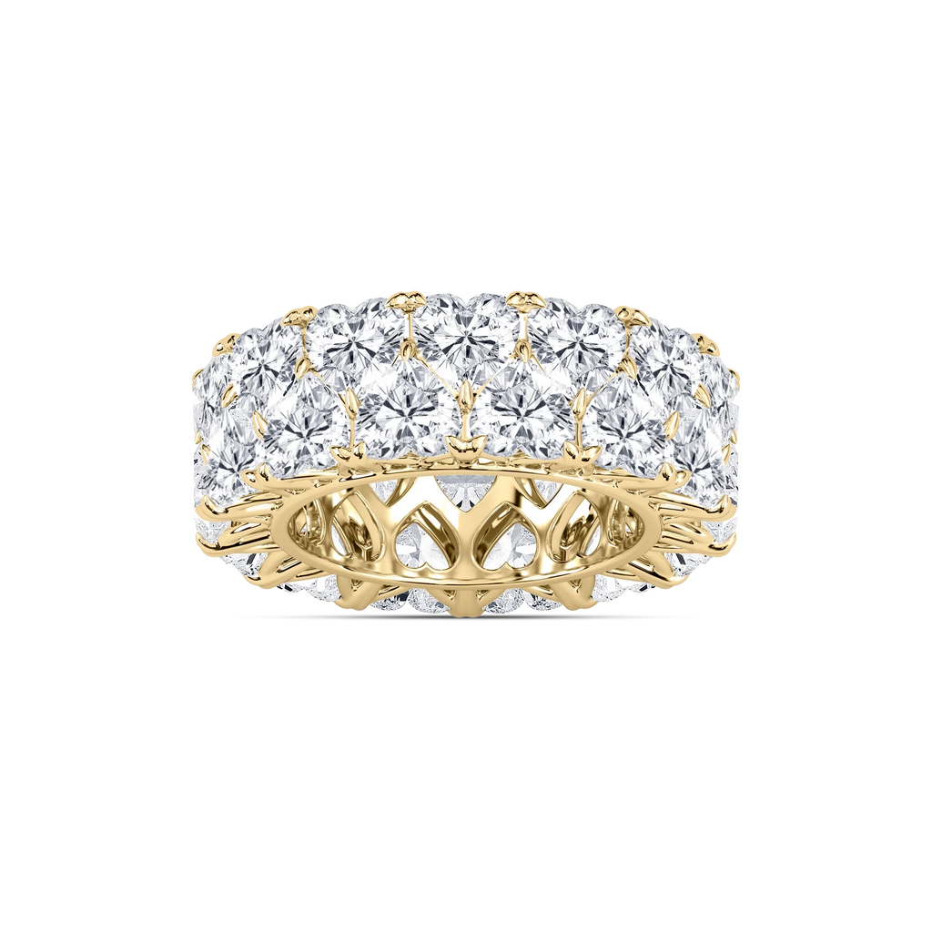 April 11 ⅕ ctw Heart LGD Double Row V Prong Eternity Band - 14K Yellow Gold