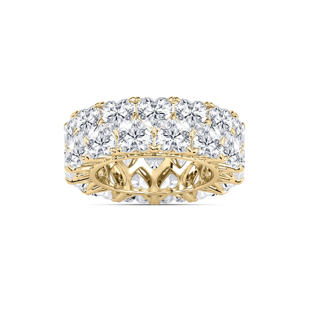 April 11 ⅕ ctw Heart LGD Double Row V Prong Eternity Band - 14K Yellow Gold
