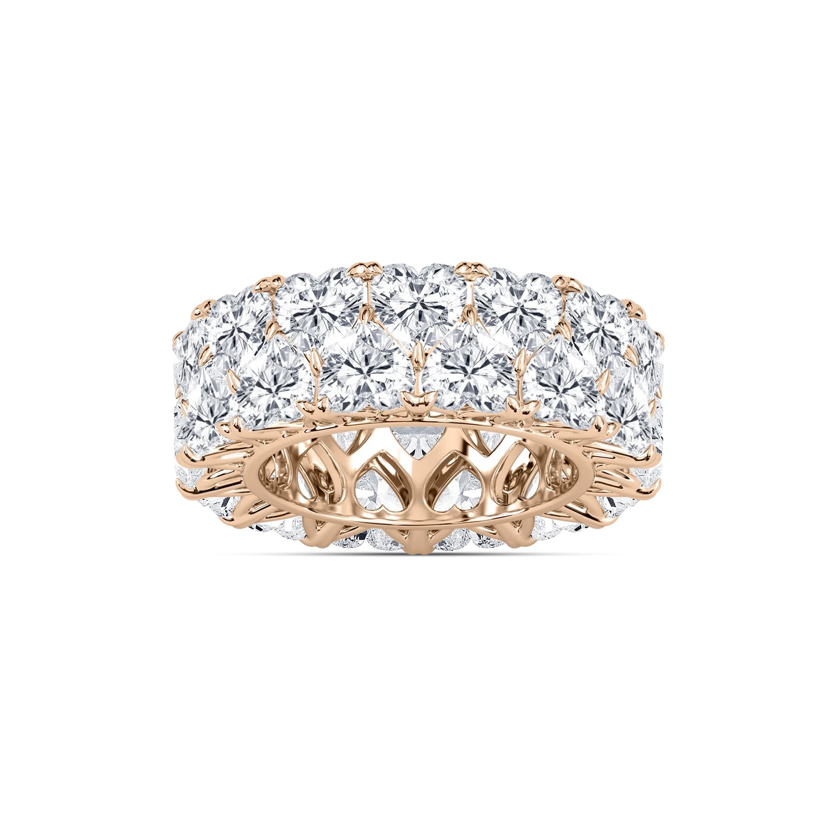 April 11 ⅕ ctw Heart LGD Double Row V Prong Eternity Band - 14K Rose Gold