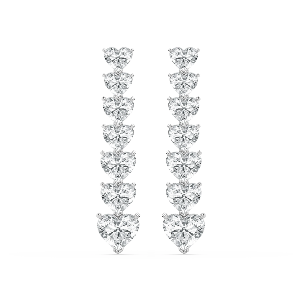 18 ctw Heart LGD Graduated Dangle Earrings - Signature Collection - 14K White Gold