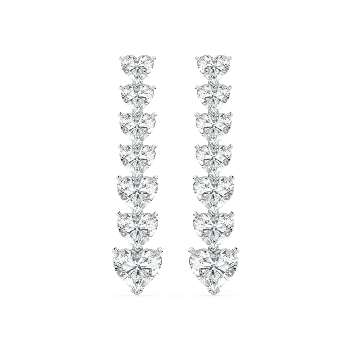18 ctw Heart LGD Graduated Dangle Earrings - Signature Collection - 14K White Gold