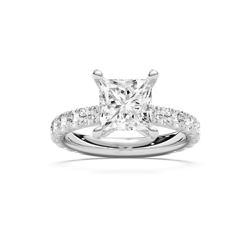 Heidi 3 ¾ ctw Princess LGD Decorative Prong Side Stone Engagement Ring - 14K White Gold / F-VS2