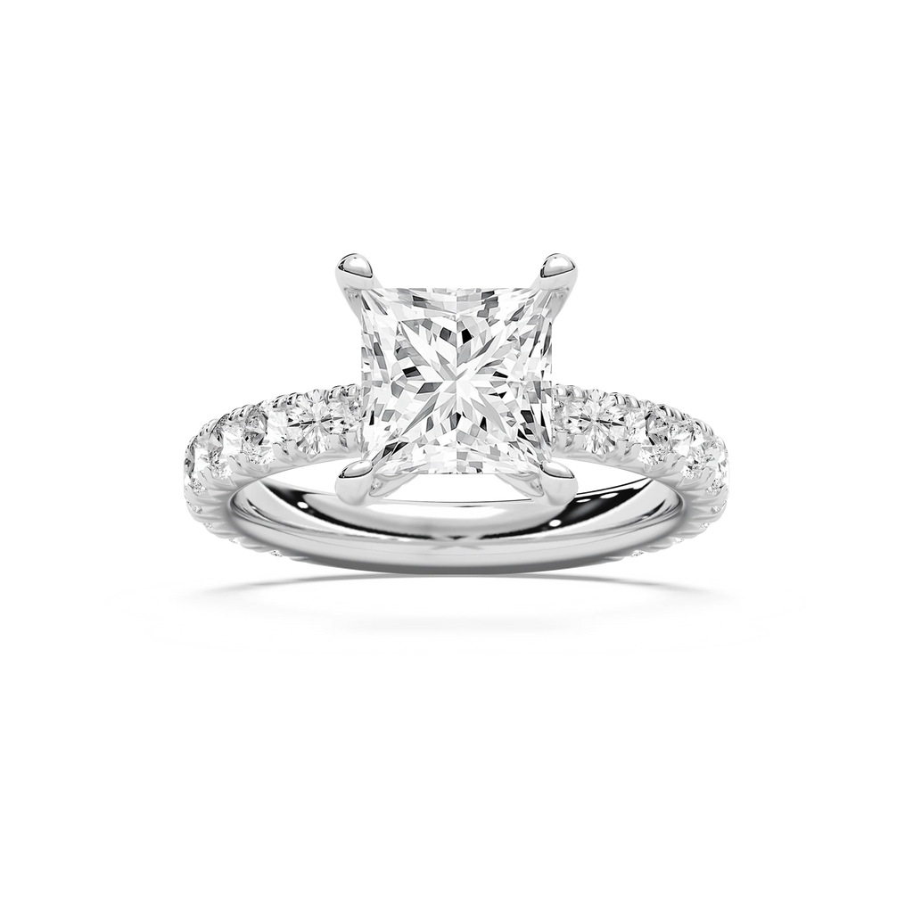 Heidi 3 ¾ ctw Princess LGD Decorative Prong Side Stone Engagement Ring - 14K White Gold / E-VS1