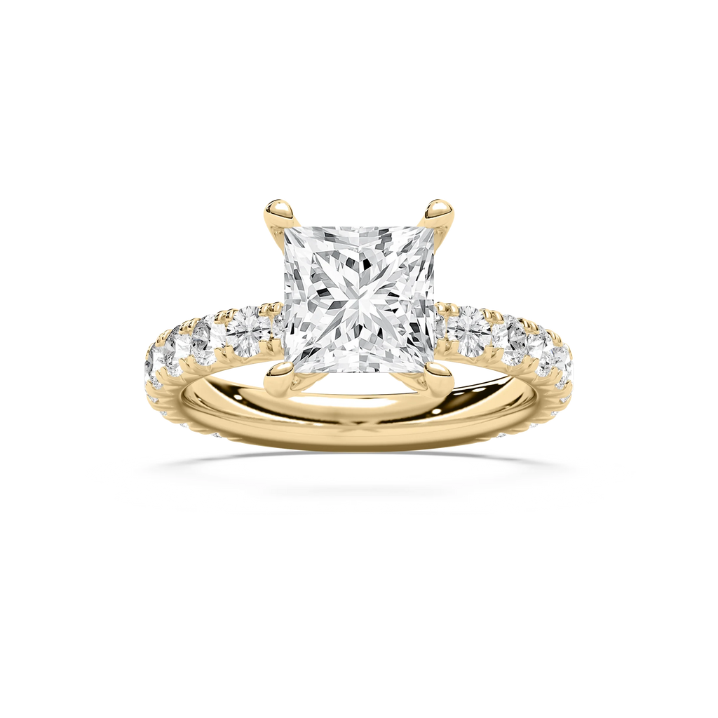 Heidi 3 ¾ ctw Princess LGD Decorative Prong Side Stone Engagement Ring - 14K Yellow Gold / E-VS1